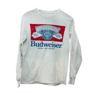 Budweiser King of‎ Beers Mens Small White Long Sleeve Cotton Tee Shirt